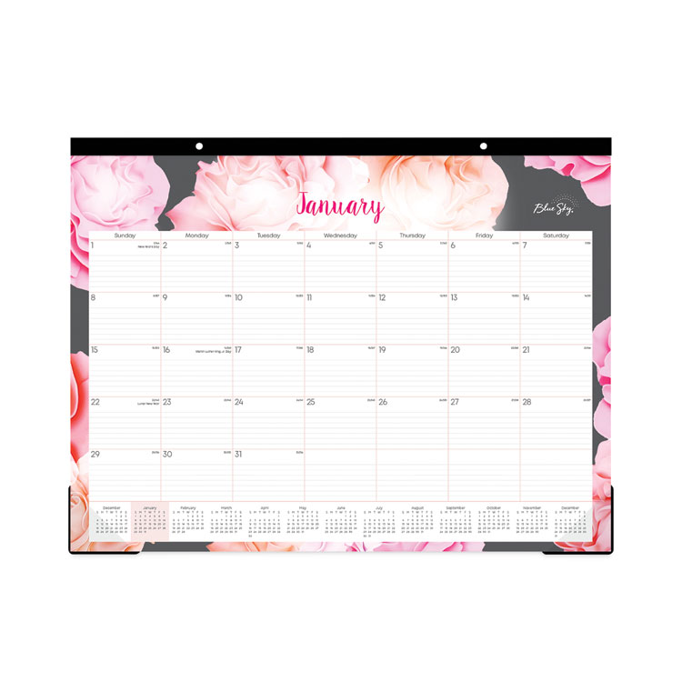 Blue Sky Joselyn Desk Pad, Rose Artwork, 22 x 17, White/Pink/Peach Sheets, Black Binding, Clear Corners, 12-Month (Jan to Dec): 2026 (BLS102714)