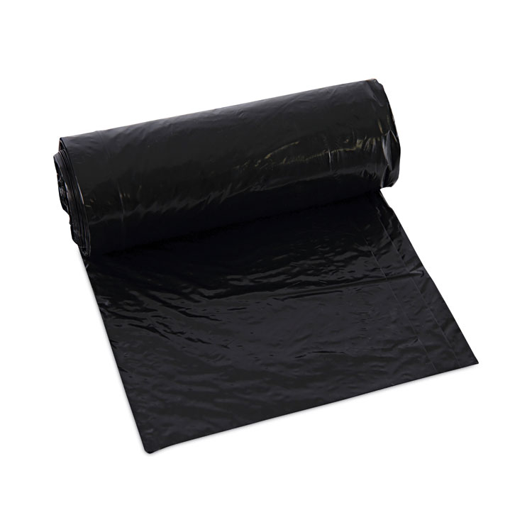 Boardwalk Low-Density Waste Can Liners, 16 gal, 1 mil, 24" x 32", Black, Perforated Roll, 10 Bags/Roll, 15 Rolls/Carton (BWK510)