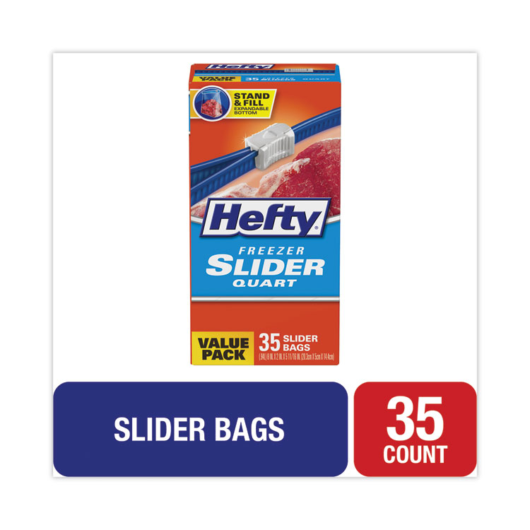 Hefty Slider Stand and Fill Freezer Storage Bags, 32 oz, 7" x 8", Clear, 35/Box (RFPR88079)