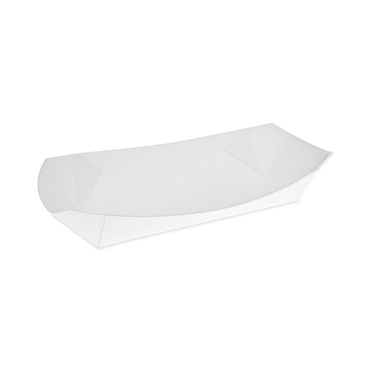 Pactiv Evergreen Paperboard Boat Basket, Hot Dog Tray with Perforations, 7.04 x 1.75 x 1.43, White, Paper, 1,000/Carton (PCTDDOGTPAC)