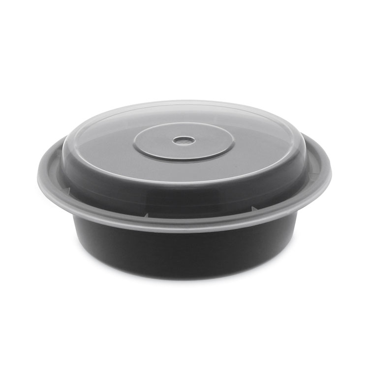 Pactiv Evergreen Newspring VERSAtainer Microwavable Containers, 16 oz, 6" Diameter, Black/Clear, Plastic, 150/Carton (PCTNC718B)