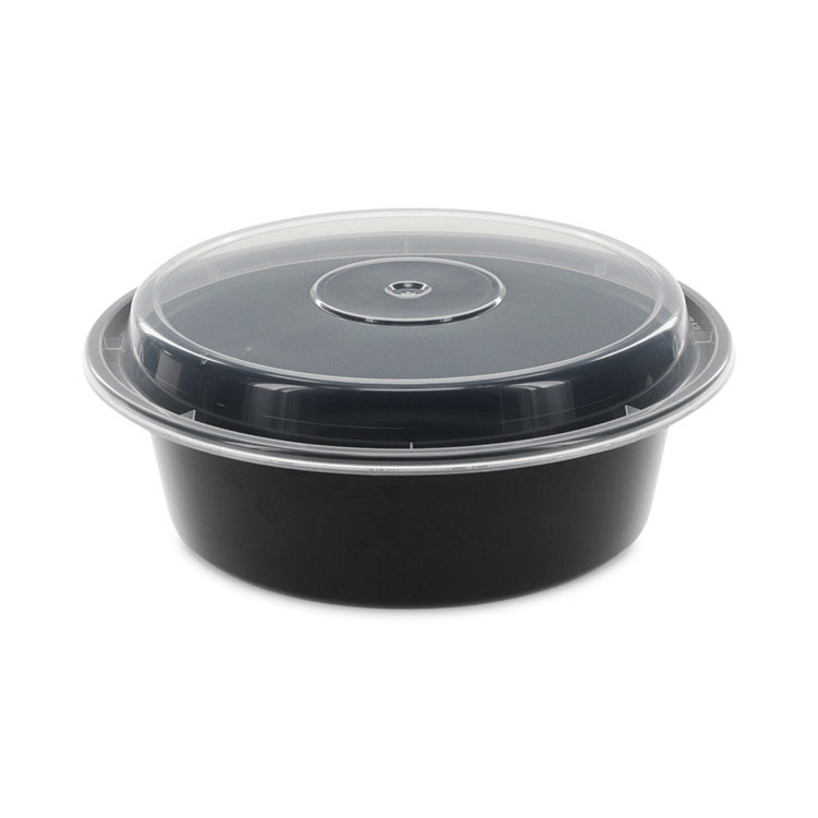 Pactiv Evergreen Newspring VERSAtainer Microwavable Containers, 32 oz, 7" Diameter x 2" h, Black/Clear, Plastic, 150/Carton (PCTNC729B)