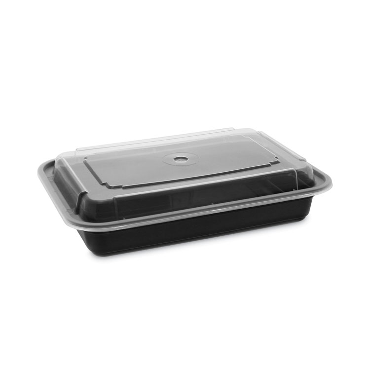 Pactiv Evergreen Newspring VERSAtainer Microwavable Containers, 28 oz, 8.8 x 6 x 2, Black Base/Clear Lid, Plastic, 150/Carton (PCTNC868B)