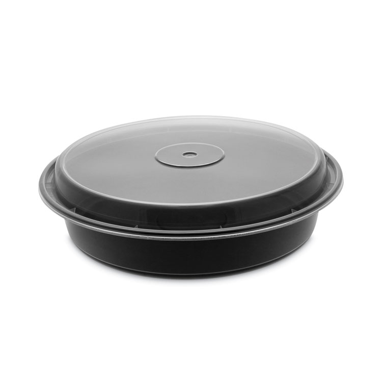 Pactiv Evergreen Newspring VERSAtainer Microwavable Containers, Vented Lid, 48 oz, 9" Diameter, Black/Clear, Plastic, 150/Carton (PCTNC948B)