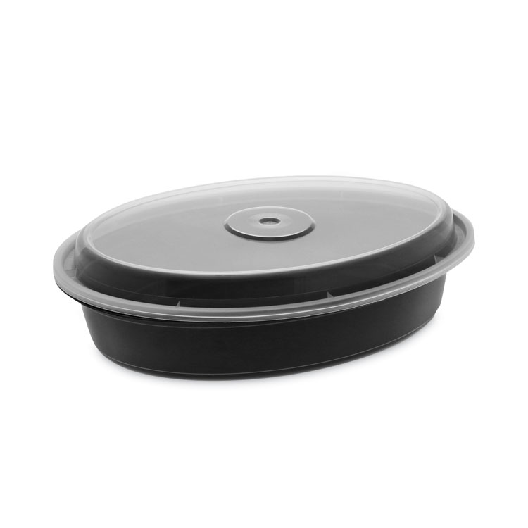 Pactiv Evergreen Newspring VERSAtainer Microwavable Containers, Oval, 32 oz, 9.1 x 6.7 x 1.9, Black/Clear, Plastic, 150/Carton (PCTOC32B)