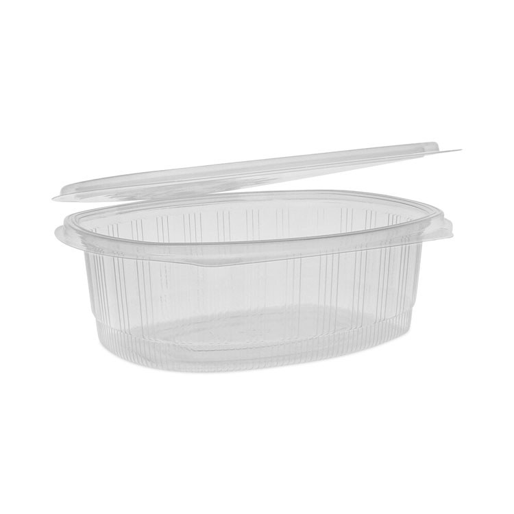 Pactiv Evergreen EarthChoice Recycled PET Hinged Container, 48 oz, 8.88 x 7.25 x 2.94, Clear, Plastic, 190/Carton (PCTYCA910480000)