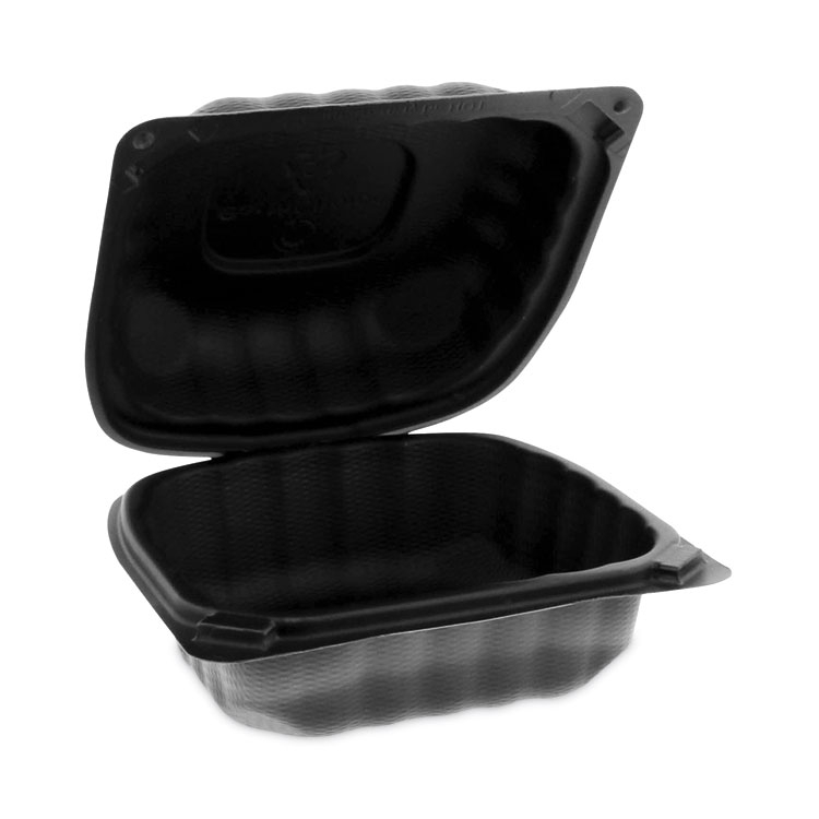 Pactiv Evergreen EarthChoice SmartLock Microwavable MFPP Hinged Lid Container, 5.75 x 5.95 x 3.1, Black, Plastic, 400/Carton (PCTYCNB06000000)
