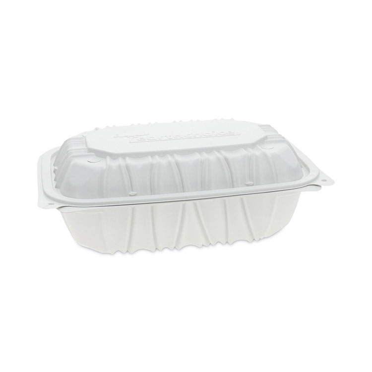 Pactiv Evergreen EarthChoice Vented Microwavable MFPP Hinged Lid Container, 9 x 6 x 3.1, White, Plastic, 170/Carton (PCTYCNW0205)
