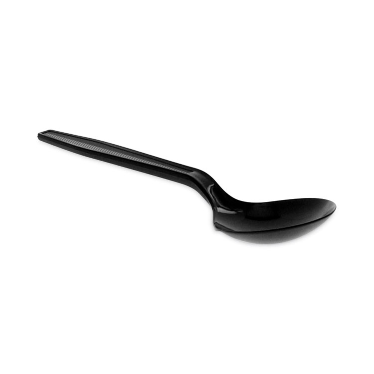 Pactiv Evergreen Meadoware Cutlery, Medium Heavyweight Soup Spoon, Plastic, Black, 1,000/Carton (PCTYMWSSE)