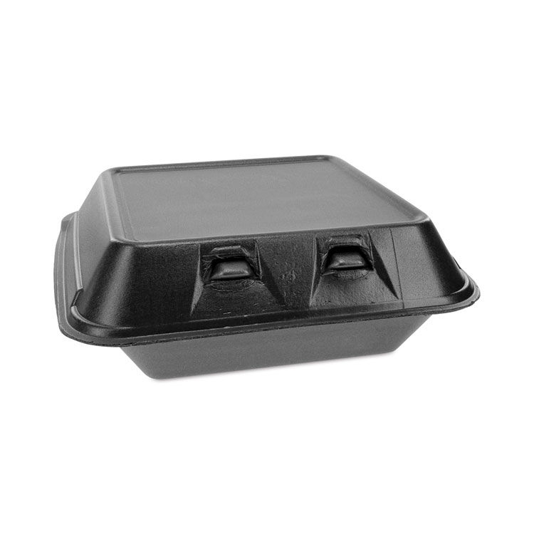 Pactiv Evergreen SmartLock Foam Hinged Lid Container, Medium, 8 x 8.5 x 3, Black, 150/Carton (PCTYHLB08010000)