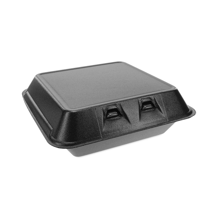 Pactiv Evergreen SmartLock Foam Hinged Lid Container, Large, 9 x 9.13 x 3.25, Black, 150/Carton (PCTYHLB09010000)