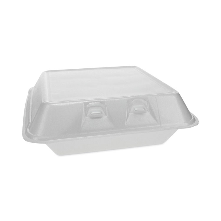 Pactiv Evergreen SmartLock Foam Hinged Lid Container, Large, 9 x 9.13 x 3.25, White, 150/Carton (PCTYHLW09010000)