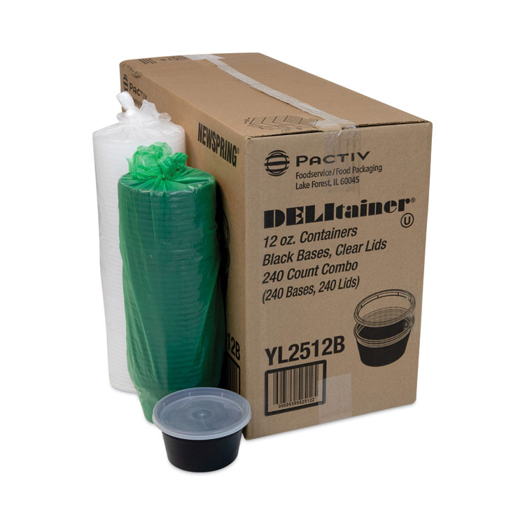 Pactiv Evergreen Newspring DELItainer Microwavable Container, 12 oz, 4.55" Diameter x 2.45" h, Black/Clear, Plastic, 240/Carton (PCTYL2512B)