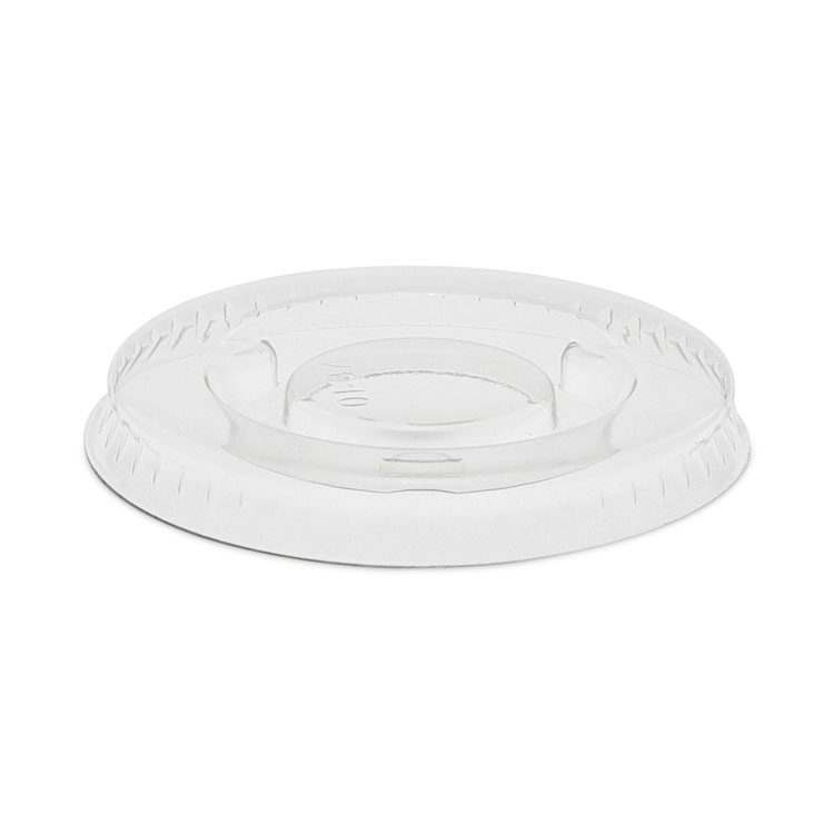 Pactiv Evergreen Plastic Portion Cup Lid, Fits 0.5 oz to 1 oz Portion Cups, Clear, 100/Sleeve, 25 Sleeves/Carton (PCTYLS1FR)