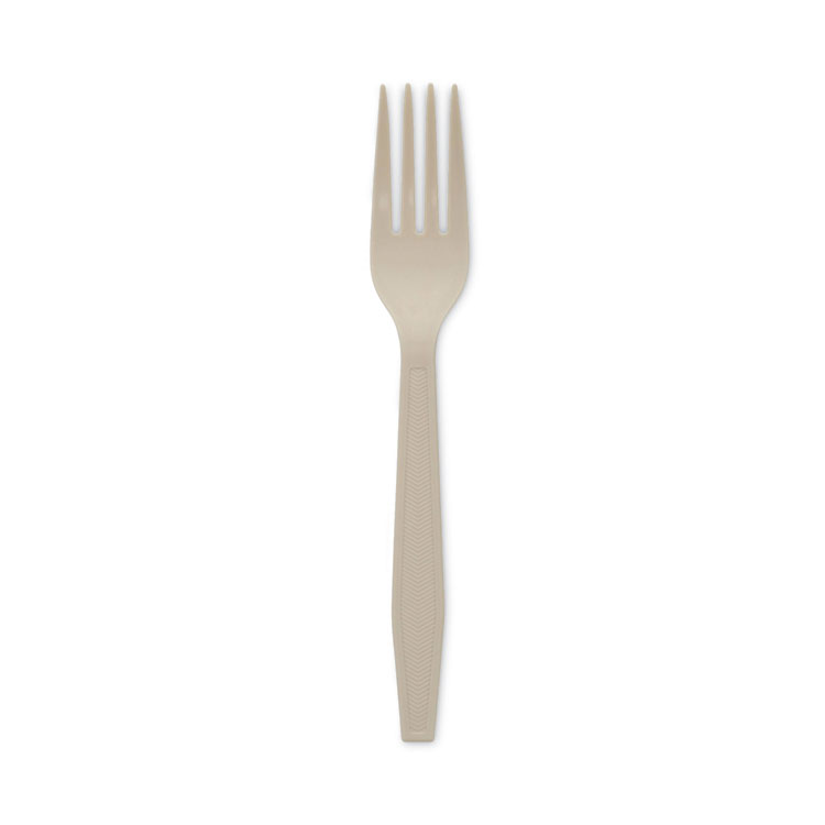 Pactiv Evergreen EarthChoice PSM Cutlery, Heavyweight Fork, Plastic, Tan, 1,000/Carton (PCTYPSMFTEC)
