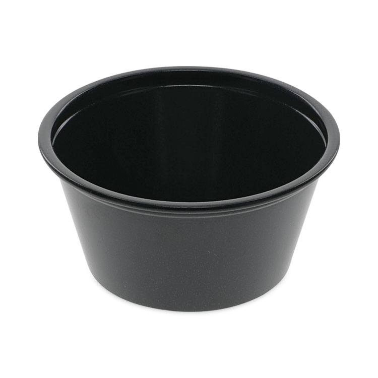 Pactiv Evergreen Plastic Portion Cup, 2 oz, Black, 200/Bag, 12 Bags/Carton (PCTYS200E)