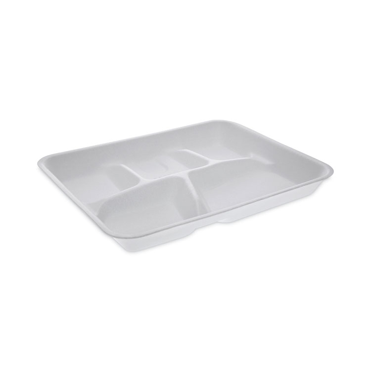Pactiv Evergreen Foam School Trays, 5-Compartment Tray, 8.25 x 10.5 x 1, White, 500/Carton (PCTYTH10500SGBX)