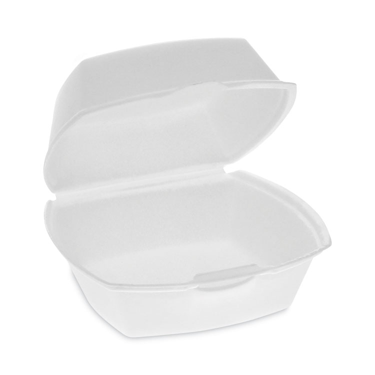 Pactiv Evergreen Foam Hinged Lid Container, Single Tab Lock, 5.13 x 5.13 x 2.5, White, 500/Carton (PCTYTH100790000)