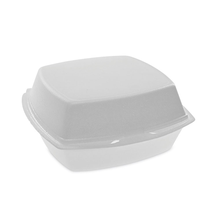 Pactiv Evergreen Foam Hinged Lid Container, Single Tab Lock, 6.38 x 6.38 x 3, White, 500/Carton (PCTYTH100800000)