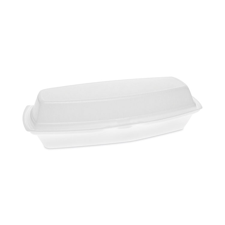 Pactiv Evergreen Foam Hinged Lid Container, Single Tab Lock Hot Dog, 7.25 x 3 x 2, White, 504/Carton (PCTYTH100980000)