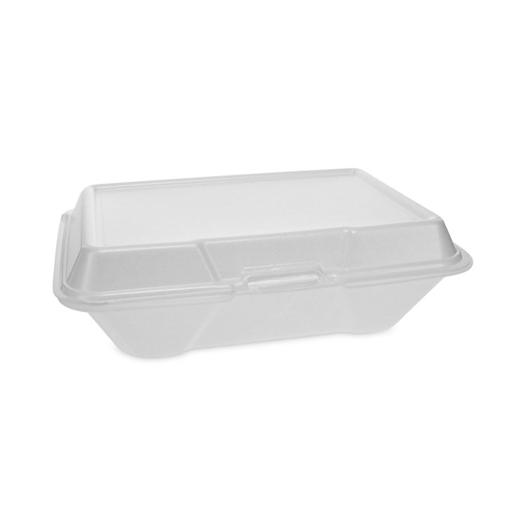 Pactiv Evergreen Foam Hinged Lid Container, Single Tab Lock #205 Utility, 9.19 x 6.5 x 2.75, White, 150/Carton (PCTYTH102050001)