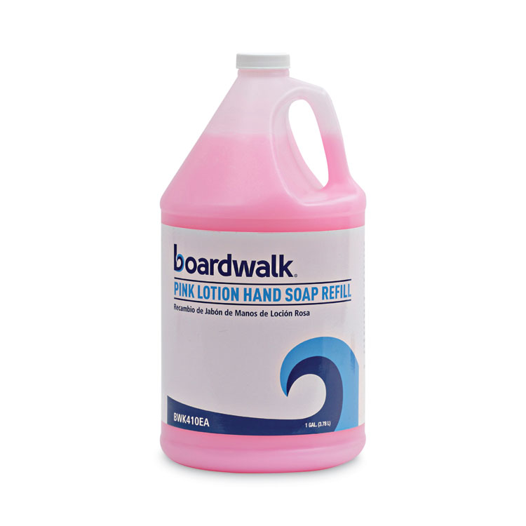 Boardwalk Mild Cleansing Pink Lotion Hand Soap Refill, Cherry Scent, 1 gal Bottle, 4/Carton (BWK410CT)