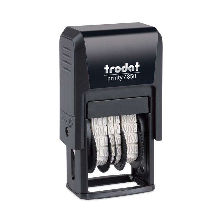 Trodat Printy Economy Micro 5-in-1 Date Stamp with Text Plates, Self-Inking, 1" x 0.75", Blue/Red (USSE4850L)