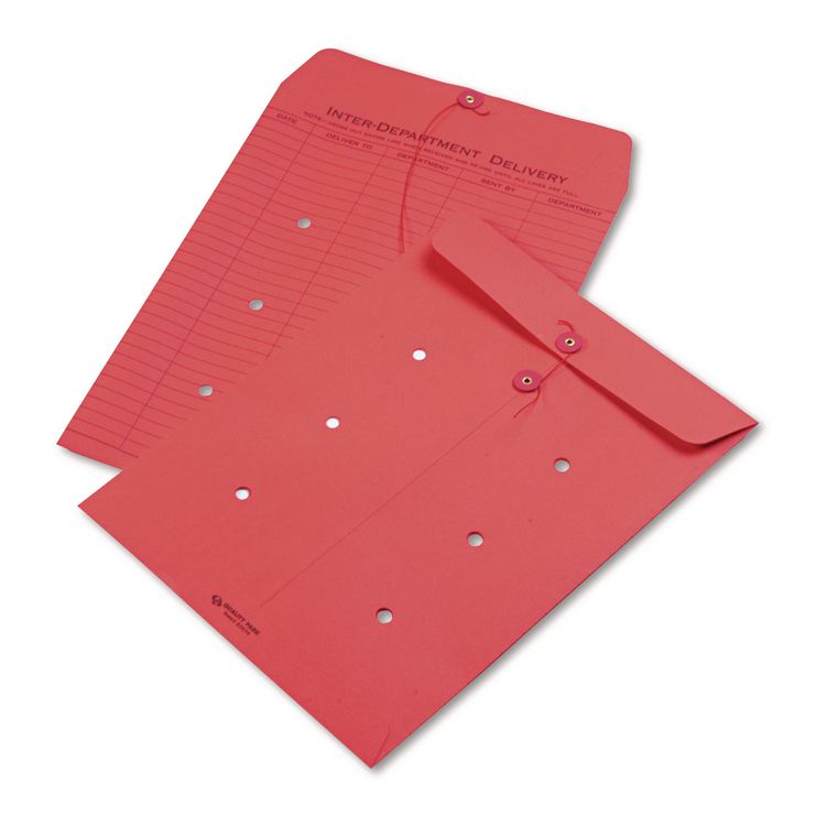 Quality Park Colored Paper String and Button Interoffice Envelope, #97, One-Sided Five-Column Format, 10 x 13, Red, 100/Box (QUA63574)