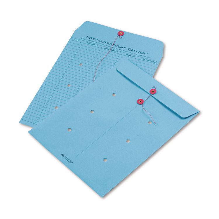 Quality Park Colored Paper String and Button Interoffice Envelope, #97, One-Sided Five-Column Format, 10 x 13, Blue, 100/Box (QUA63577)