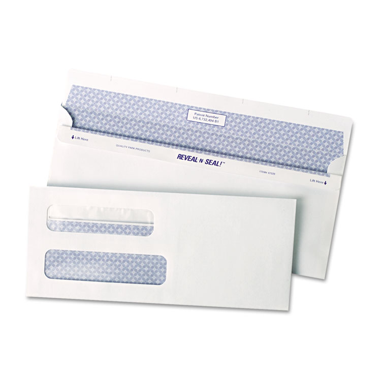 Quality Park Reveal-N-Seal Envelope, #8 5/8, Commercial Flap, Self-Adhesive Closure, 3.63 x 8.63, White, 500/Box (QUA67539)