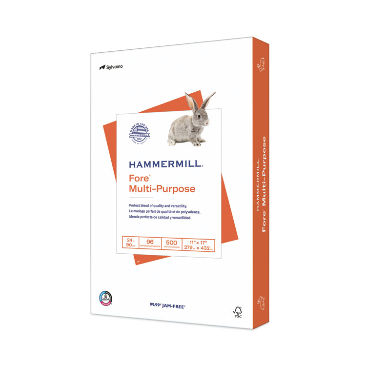 Hammermill Fore Multipurpose Print Paper, 96 Bright, 24 lb Bond Weight, 11 x 17, White, 500/Ream (HAM102848)