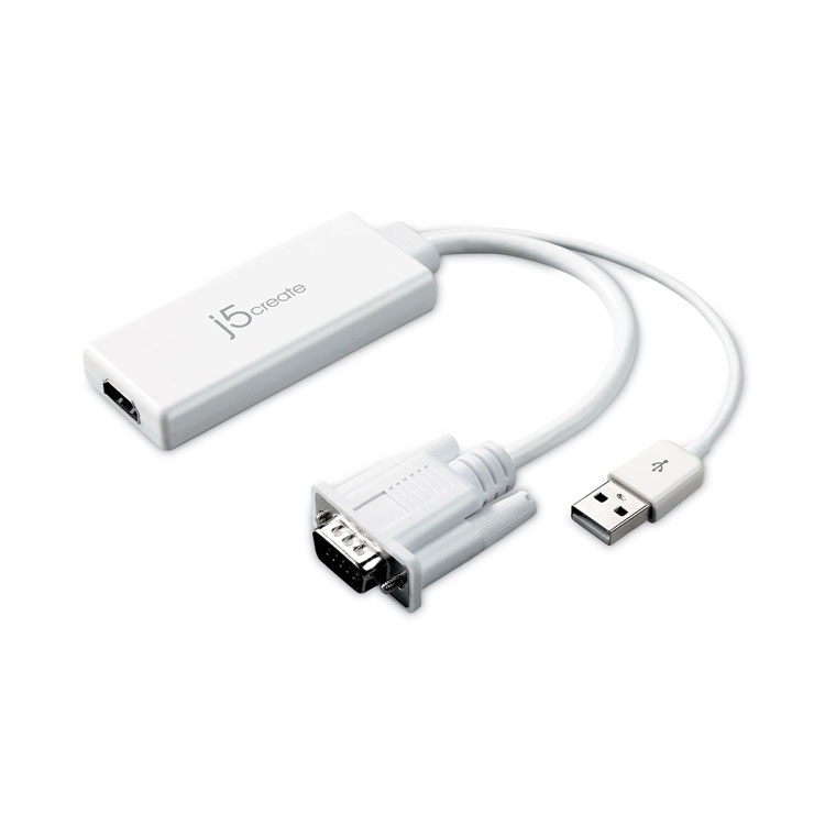 j5create VGA to HDMI Video Audio Adapter, White (JCRJDA214)