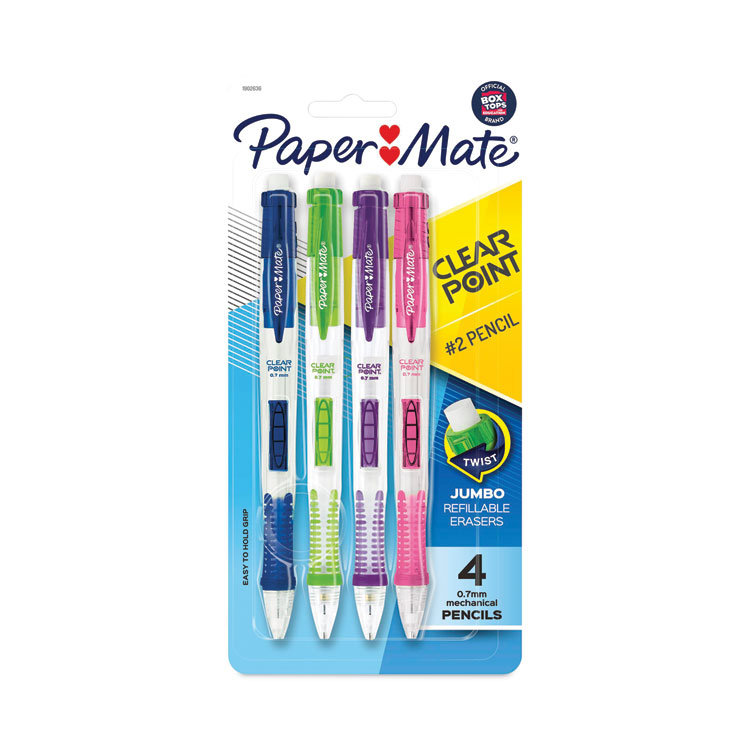 Paper Mate Clear Point Mechanical Pencil, 0.7 mm, HB (#2), Black Lead, Assorted Barrel Colors, 4/Pack (PAP2087147)