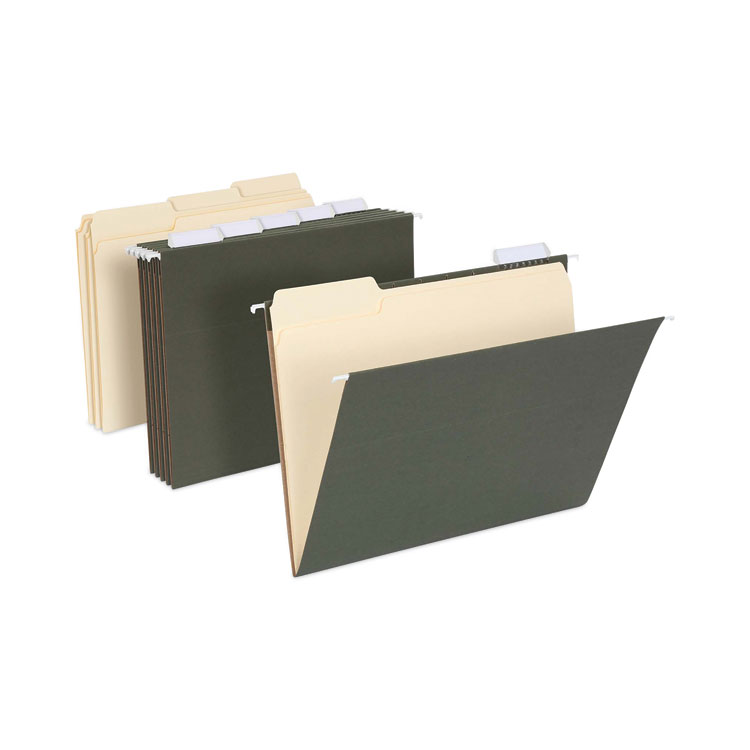 Pendaflex Hanging File Folder Combo Kit, Letter Size, (25) 1/5-Cut Standard Green Hanging Folders, (50) 1/3-Cut Manila File Folders (PFX99200EE)