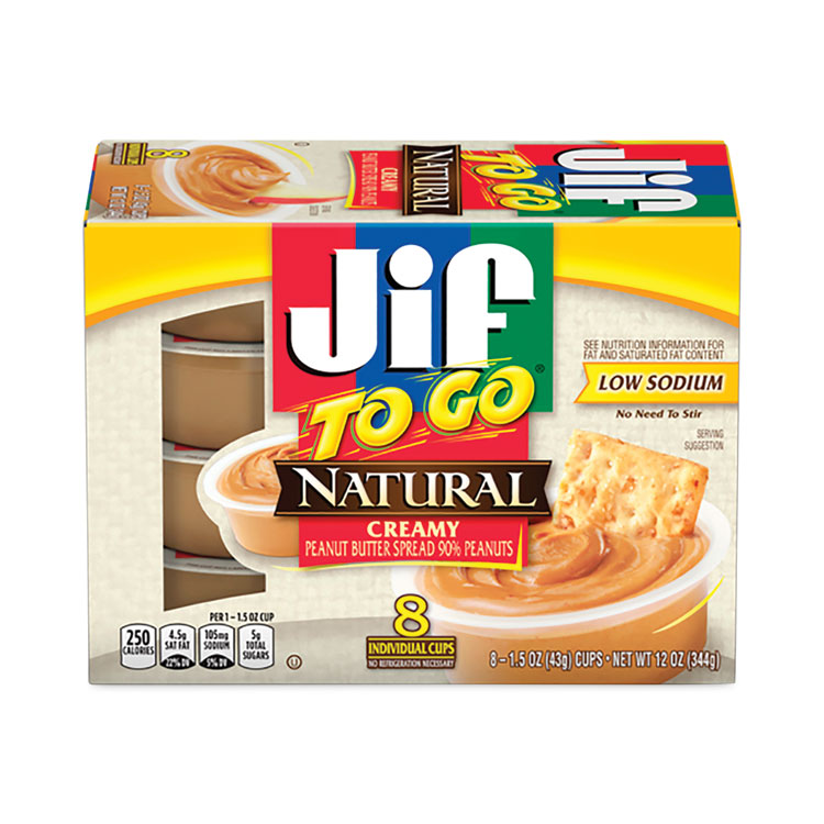 Jif To Go Spreads, Natural Creamy Peanut Butter, 1.5 oz Cup, 8/Box (SMU24307)