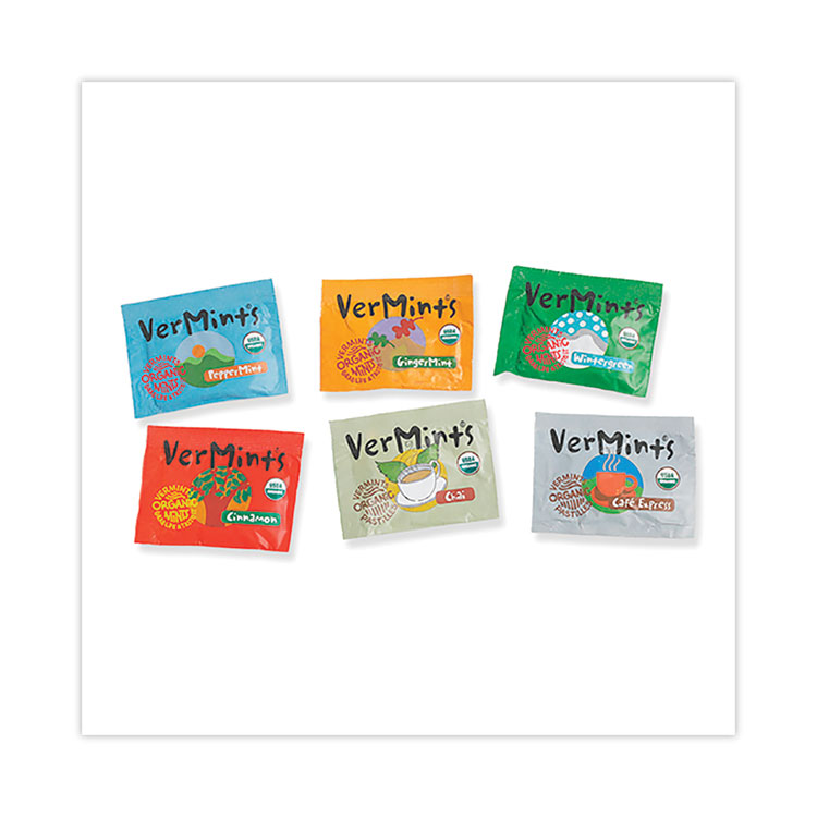 VerMints VerMints Organic Mints/Pastilles, Assorted Flavors, 2 Mints/0.7 oz Individually Wrapped, 120/Box (VEMVNT00991)