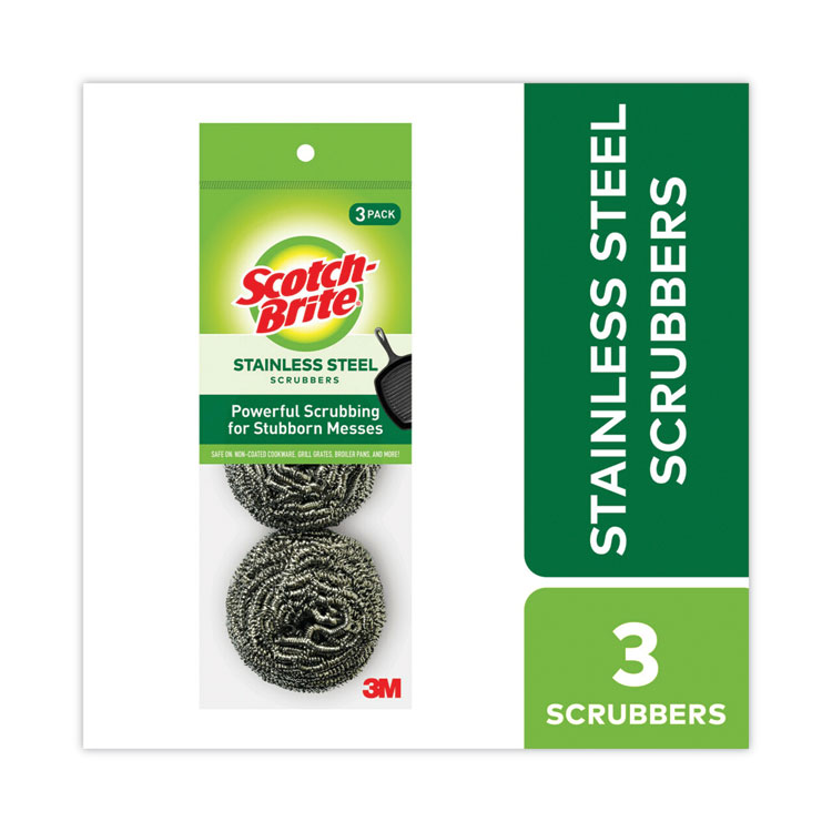Scotch-Brite Metal Scrubbing Pads, 2.25 x 2.75, Silver, 3/Pack, 8 Packs/Carton (MMM214C)