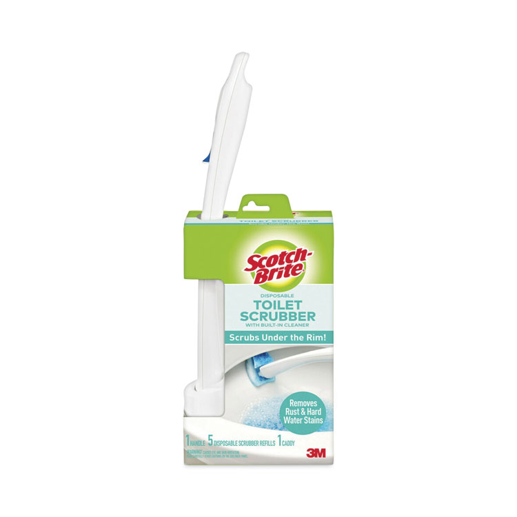 Scotch-Brite Toilet Scrubber Starter Kit, 1 Handle and 5 Scrubbers, White/Blue (MMM558SK4NP)