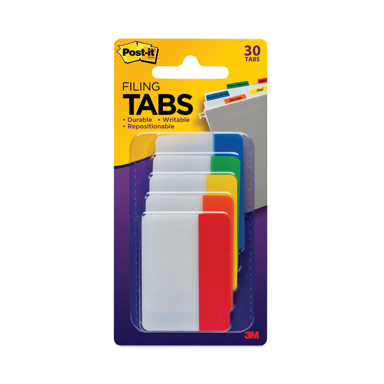 Post-it Tabs Solid Color Tabs, 1/5-Cut, Assorted Colors, 2" Wide, 30/Pack (MMM686ROYGB)