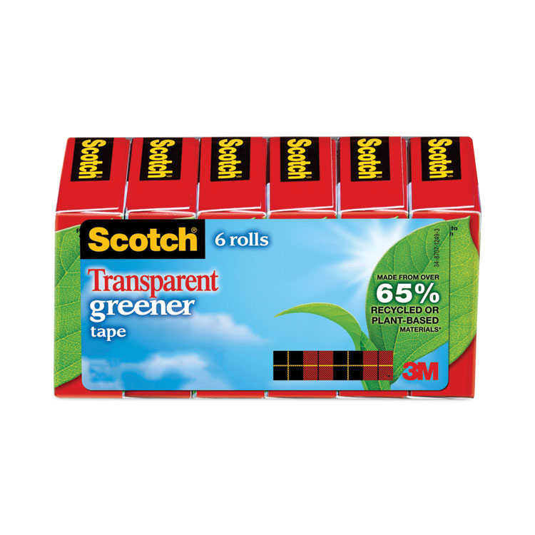 Scotch Transparent Greener Tape, 1" Core, 0.75" x 75 ft, Transparent, 6/Pack (MMM6126P)