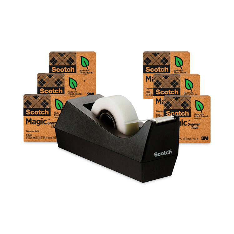Scotch Magic Greener Tape with C38 Dispenser, 1" Core, 0.75" x 75 ft, Clear, 6/Pack (MMM8126PC38)