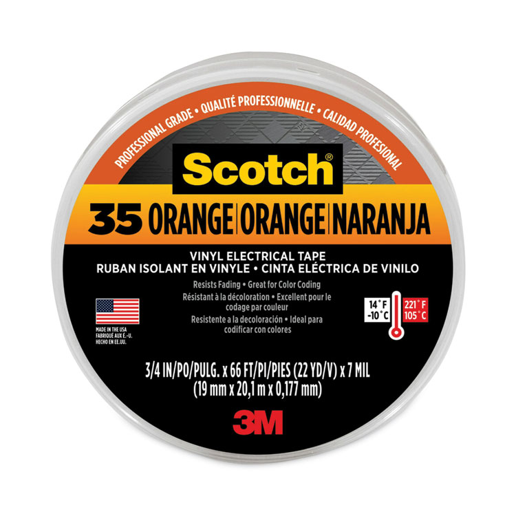 Scotch Scotch 35 Vinyl Electrical Color Coding Tape, 3" Core, 0.75" x 66 ft, Orange (MMM10869)