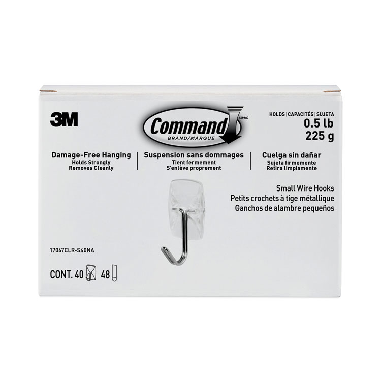 Command Clear Hooks and Strips, Small, Plastic/Metal, 0.5 lb Capacity, 40 Hooks and 48 Strips/Pack (MMM17067CLRS40N)