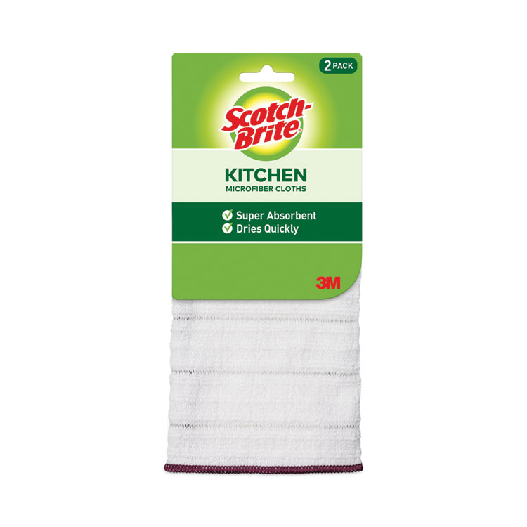Scotch-Brite Kitchen Cleaning Cloth, Microfiber, 11.4 x 12.4, White, 2/Pack, 12 Packs/Carton (MMM90322)