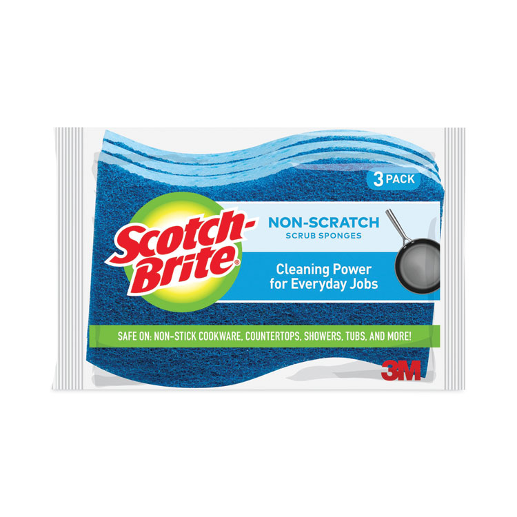 Scotch-Brite Non-Scratch Multi-Purpose Scrub Sponge, 4.4 x 2.6, 0.8" Thick, Blue, 3/Pack (MMMMP38D)