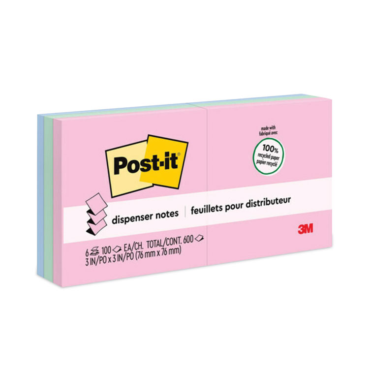 Post-it Greener Notes Original Recycled Pop-up Notes, 3 x 3, Sweet Sprinkles Collection Colors, 100 Sheets/Pad, 6 Pads/Pack (MMMR330RP6AP)