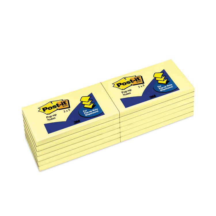 Post-it Pop-up Notes Original Canary Yellow Pop-up Refill, 3" x 5", Canary Yellow, 100 Sheets/Pad, 12 Pads/Pack (MMMR350YW)