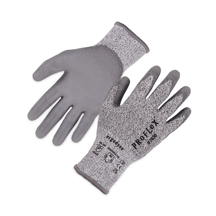 ergodyne ProFlex 7030 ANSI A3 PU Coated CR Gloves, EN388: 4X42C, 9" Long, Medium, Gray, 12 Pairs (EGO10453)
