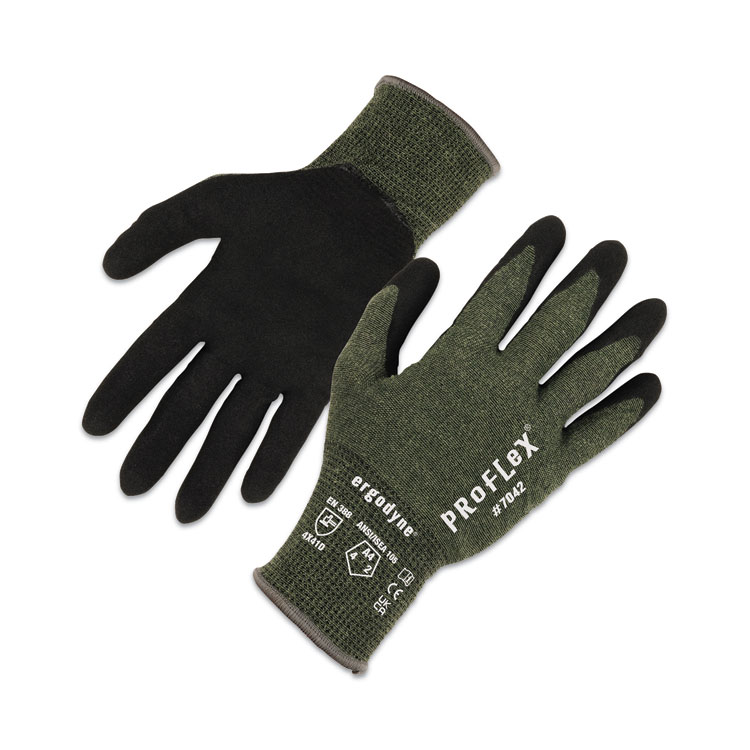 ergodyne ProFlex 7042 ANSI A4 Nitrile-Coated CR Gloves, EN388: 4X41D, 9" Long, Medium, Green, 12 Pairs (EGO10333)