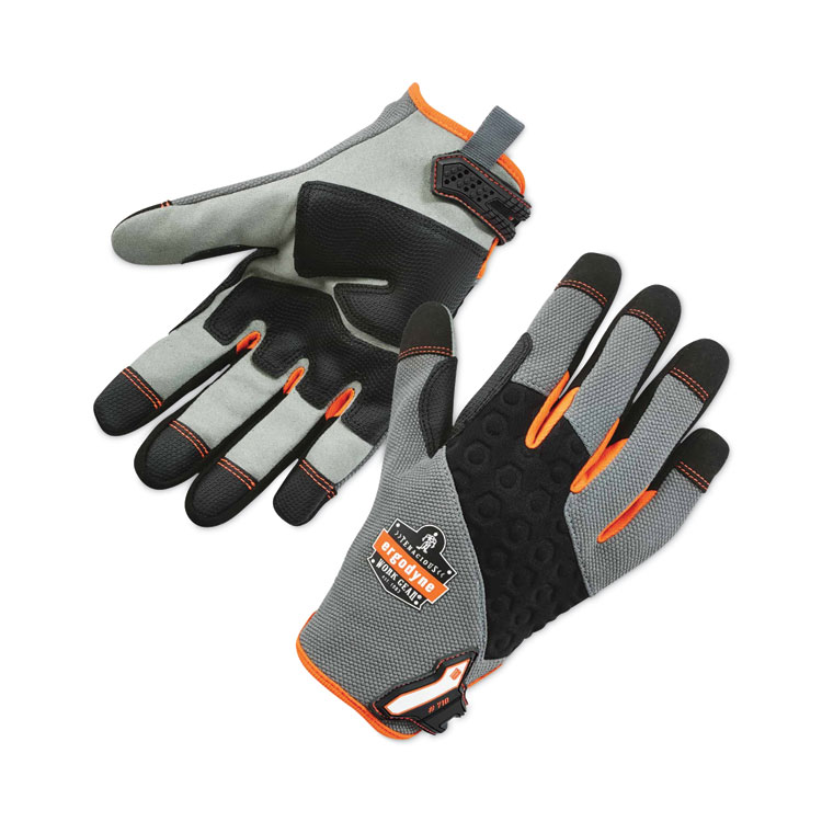ergodyne ProFlex 710 Heavy-Duty Mechanics Gloves, 9" Long, Small, Gray, Pair (EGO17042)